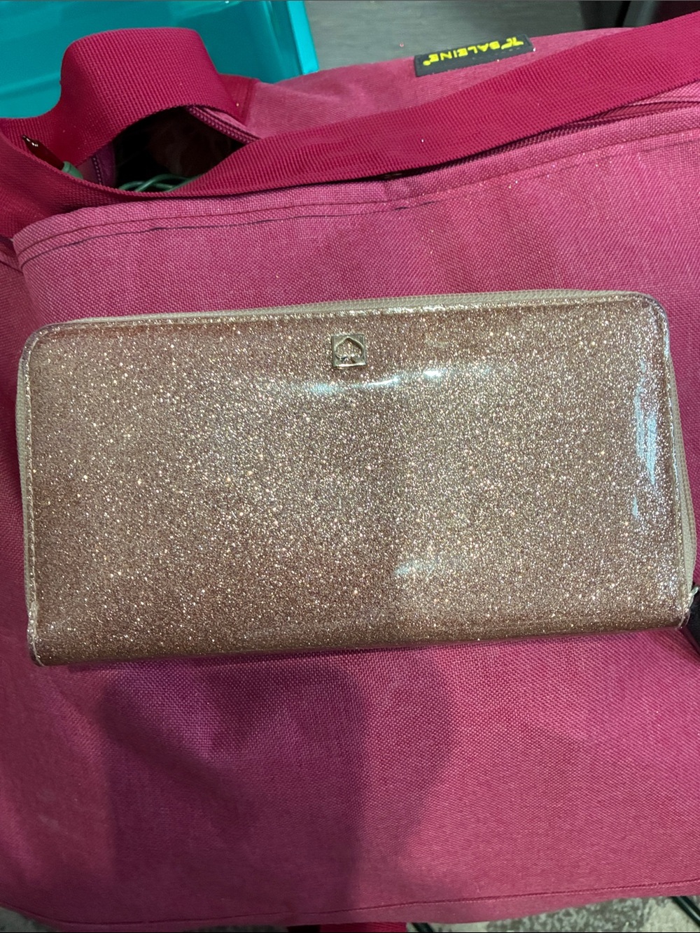 kate spade Glitter Zip-Around Wallet in Rose